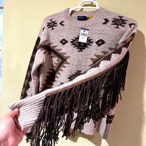 POLO RALPH LAUREN Wool Tan Southwest Fringes Knit Sweater Sz M NWT e1